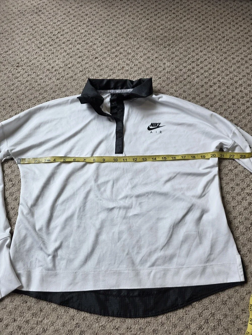 Nike Air Long Sleeve Polo Top in White with Black Trim